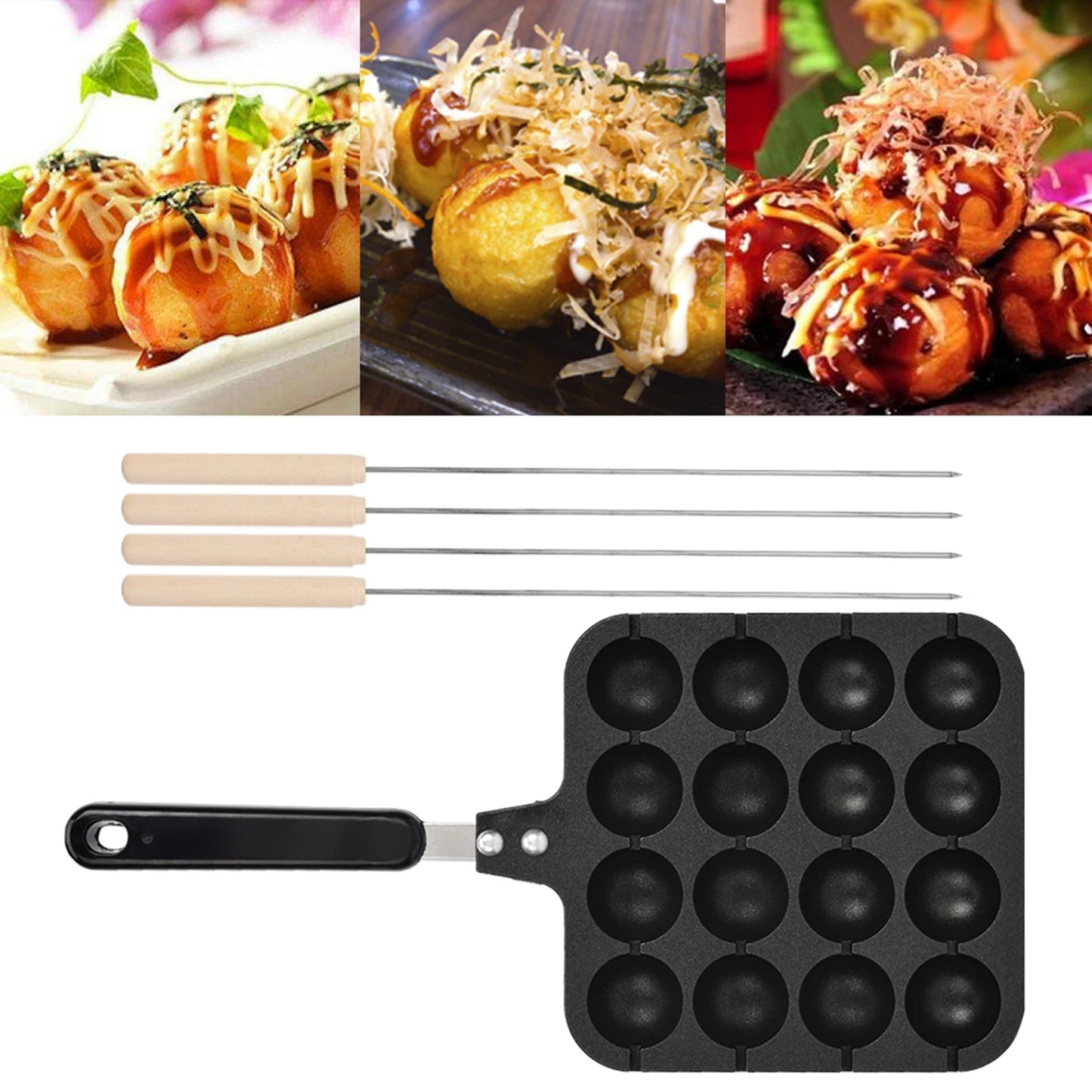 16 Holes Takoyaki Maker Non-Stick Takoyaki Grill Pan Plate Maruko Baking Forms Mold Pan Octopus Baking Machine for Kitchen