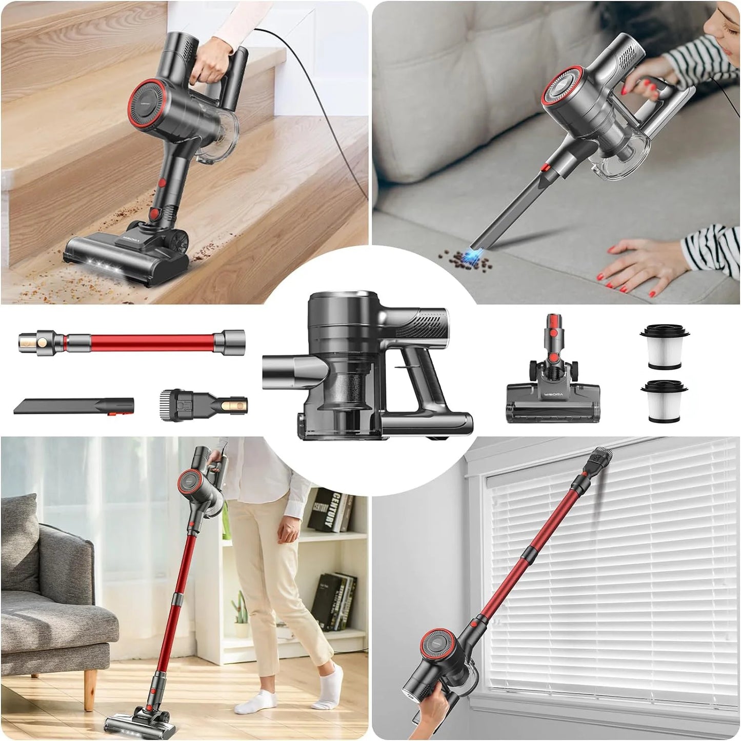 YISORA Corded Vacuum Cleaner, 600W 23KPa Stick Vacuum, Free-Stand 6 in 1 Handheld Vacuum Cleaner for Hard Floor Carpet