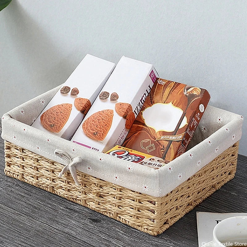 Woven Storage Baskets Organizers Kitchen Sundries Storage Baskets Cosmetics Snack Storage Box Desktop Organizer Container