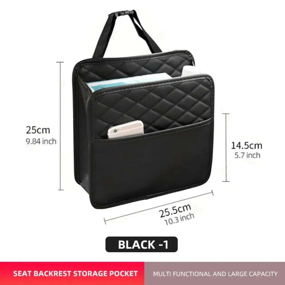 Car Storage Bag Multifunctional Seat Back Storage Bag Leather Seat Hanging Box Decoration Products Phone Organizer Car Interior