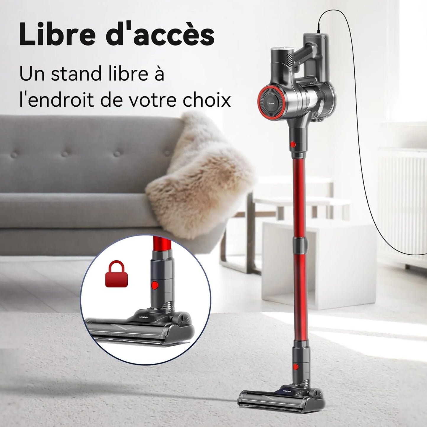 YISORA Corded Vacuum Cleaner, 600W 23KPa Stick Vacuum, Free-Stand 6 in 1 Handheld Vacuum Cleaner for Hard Floor Carpet