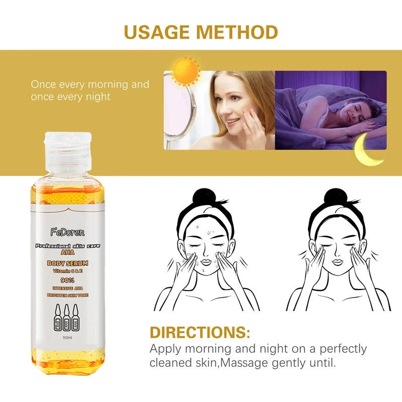 150ml AHA Body Serum Face Brightening Alpha Hydroxy Acids Vitamin C Vitamin E moisturizing Fruit Acid Repair Essence