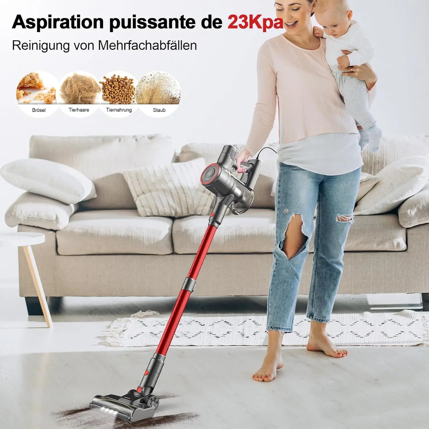 YISORA Corded Vacuum Cleaner, 600W 23KPa Stick Vacuum, Free-Stand 6 in 1 Handheld Vacuum Cleaner for Hard Floor Carpet