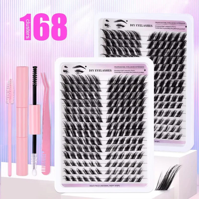168 Cluster Wispy False Eyelash Kit Fox Eye Style Winged D Curl Realistic Fake Eyelashes Fluffy Natural Individual Cilios Lash
