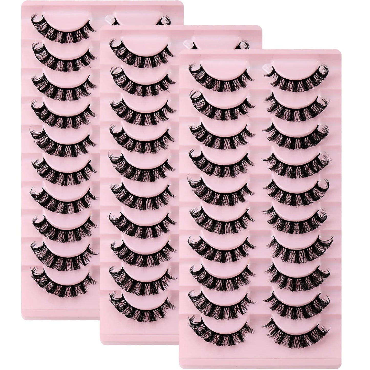 30Pairs/3Pack Russian Strip Lashes D Curl Fake Lashes Natural Look Fluffy Volume Wispy Russian Lashes 3D Effect Fake Eyelashes