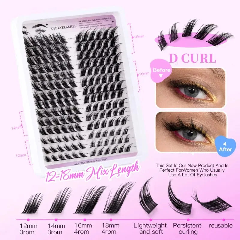 168 Cluster Wispy False Eyelash Kit Fox Eye Style Winged D Curl Realistic Fake Eyelashes Fluffy Natural Individual Cilios Lash
