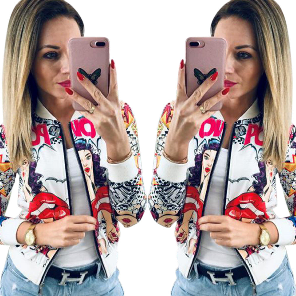 Baseball Zipper Digital Avatar Print Coat Jacket