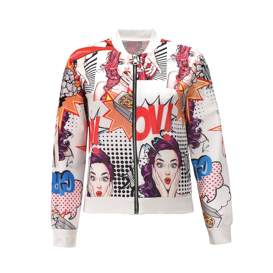 Baseball Zipper Digital Avatar Print Coat Jacket