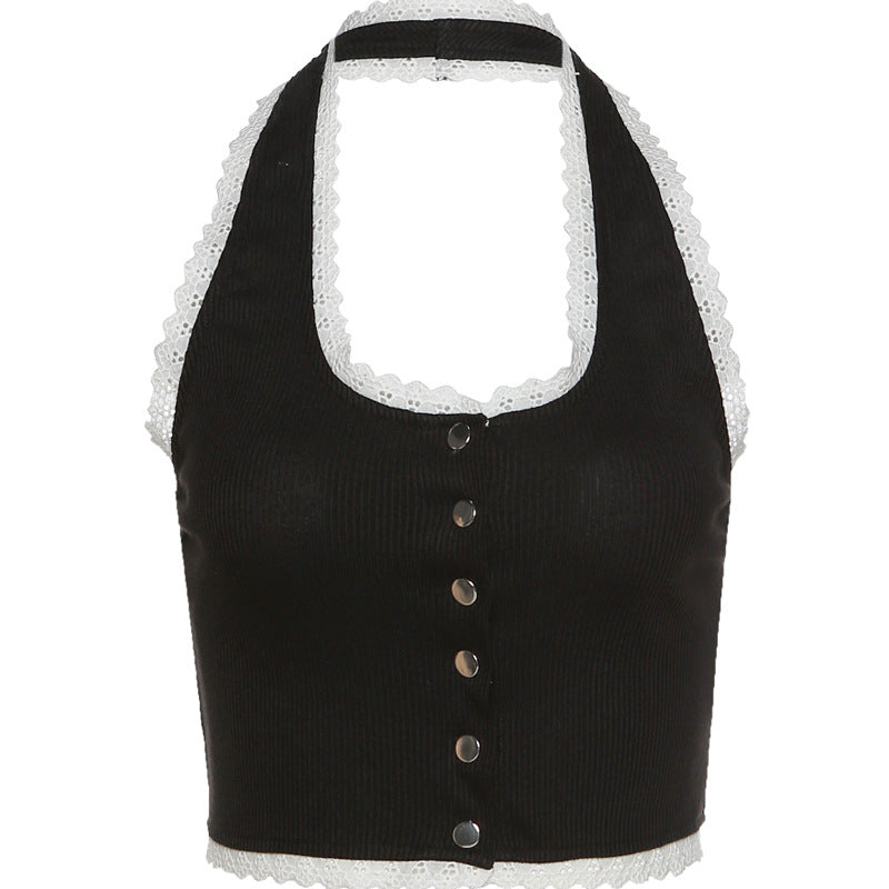 Short Button  Collar Sexy Beauty Back Umbilical Vest Women