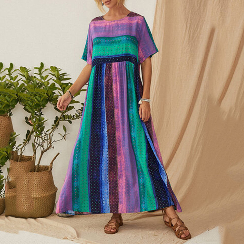 New Product Striped Stitching Large Size Loose Dress Women