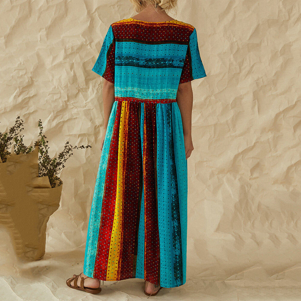 New Product Striped Stitching Large Size Loose Dress Women