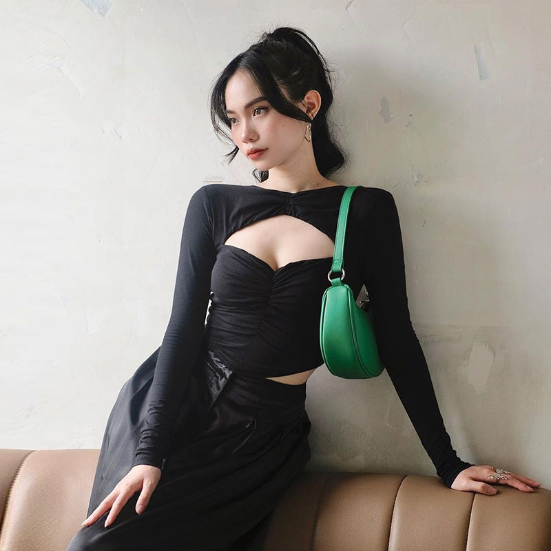 Women's Hot Girl Hollow Out Strap Long-sleeved Top Bottoming Shirt