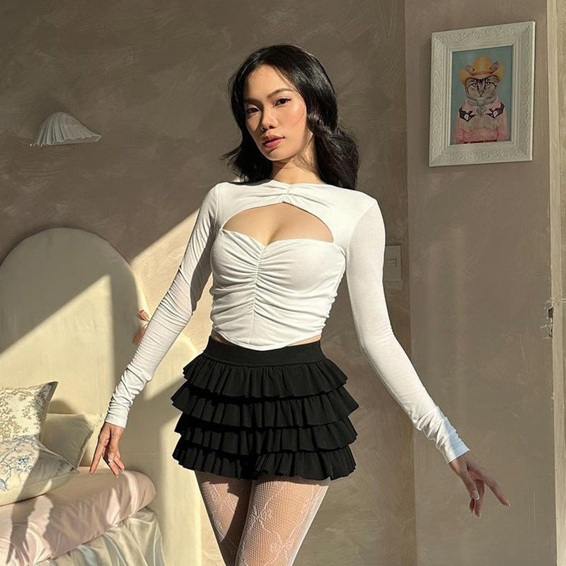 Women's Hot Girl Hollow Out Strap Long-sleeved Top Bottoming Shirt