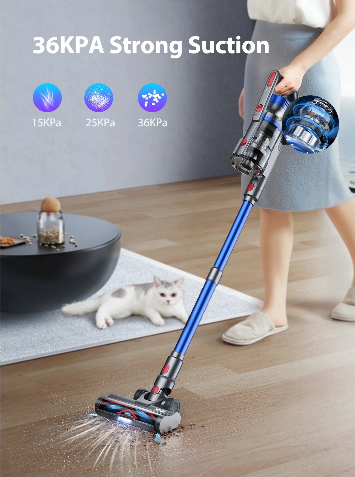 Buture JR500 Cordless Vacuum Cleaners 55 Mins 36KPA Suction Power Home Appliance 1.2L Dust Cup Removable Battery Handheld