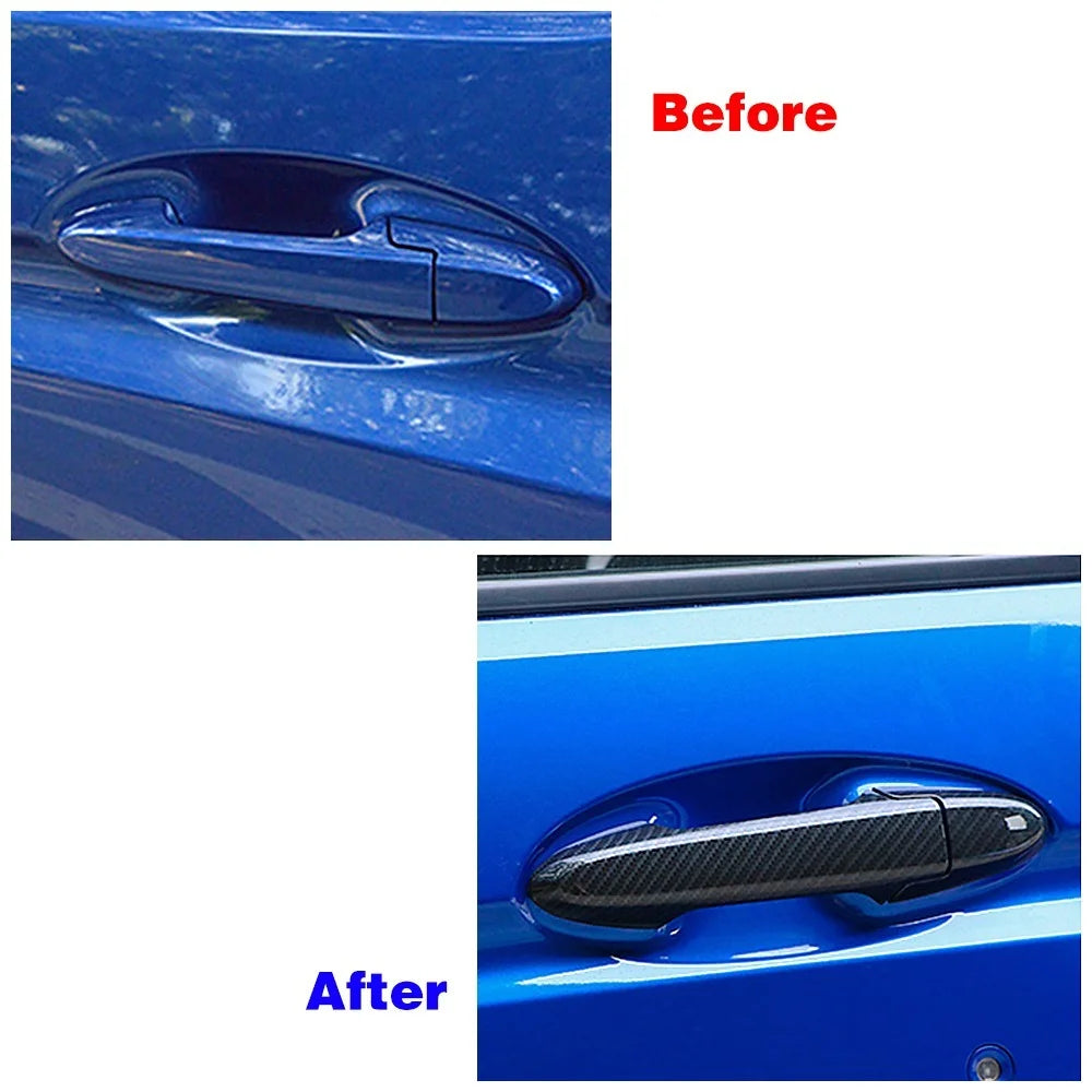 8Pcs Carbon Fiber / Chrome Exterior Car Door Handle Cover Trim Protection Decor ABS Sticker For Honda Fit Jazz GK5 GP5 2014-2020