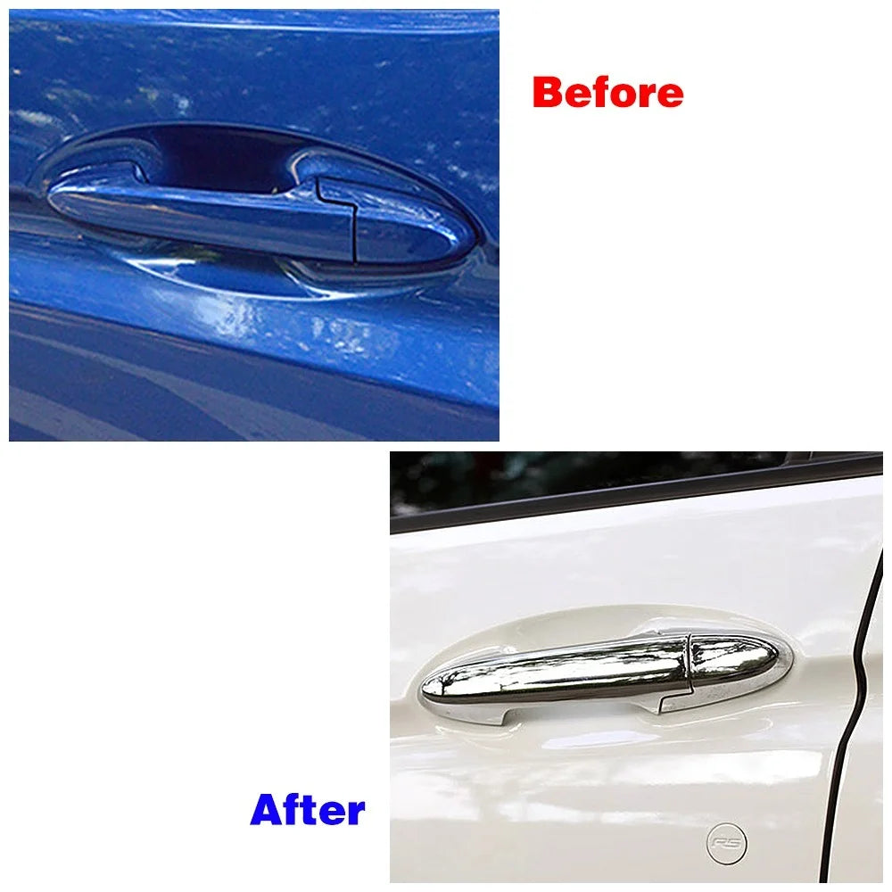 8Pcs Carbon Fiber / Chrome Exterior Car Door Handle Cover Trim Protection Decor ABS Sticker For Honda Fit Jazz GK5 GP5 2014-2020