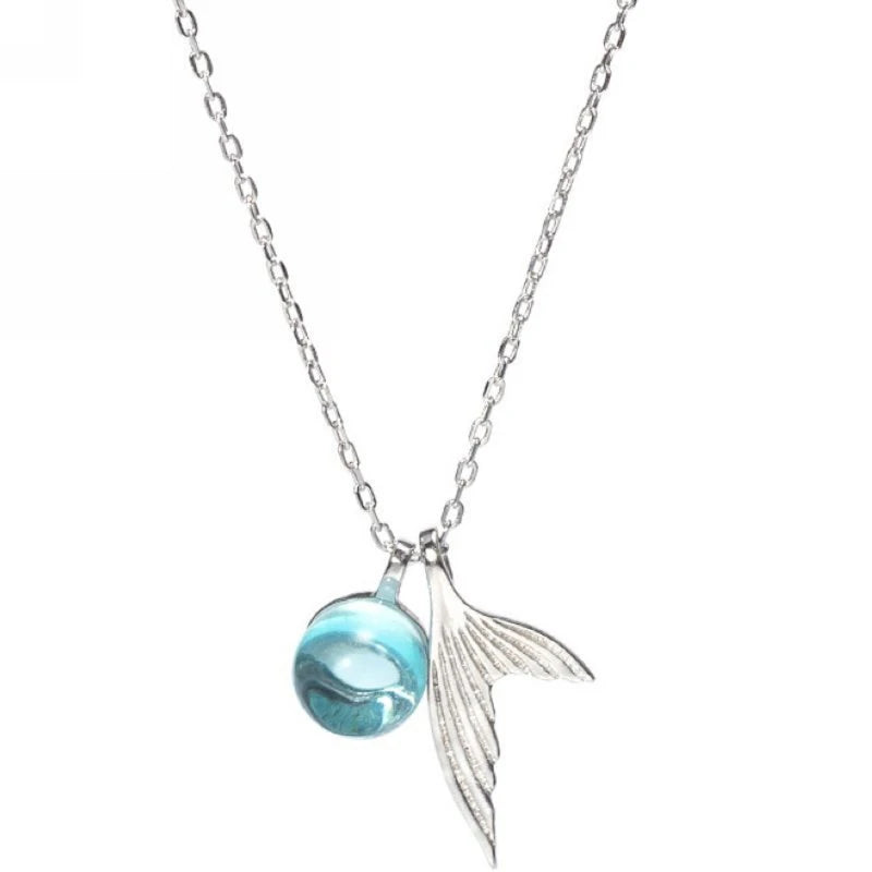 Blue Sea Crystal Mermaids Earrings Women Beauty Fishtailh Bracelet Rings Mermaids Pendant Necklace Fashion Jewelry