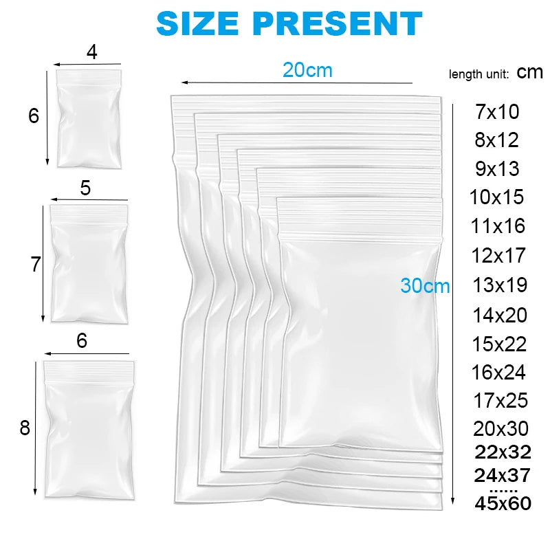 Thick Clear Zip Lock Ziplock Storage Bags Heavy-Duty Transparent Plastic Zip Package Small Jewelry Packing Reclosable Poly Bag