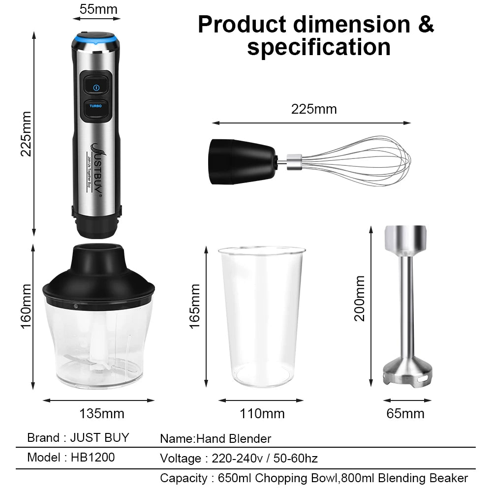7/6/4 in 1 EU Plug 1500W Electric Stick Hand Blender Stirring Immersion Egg Beater Food and Fruit Processing Multipurpose