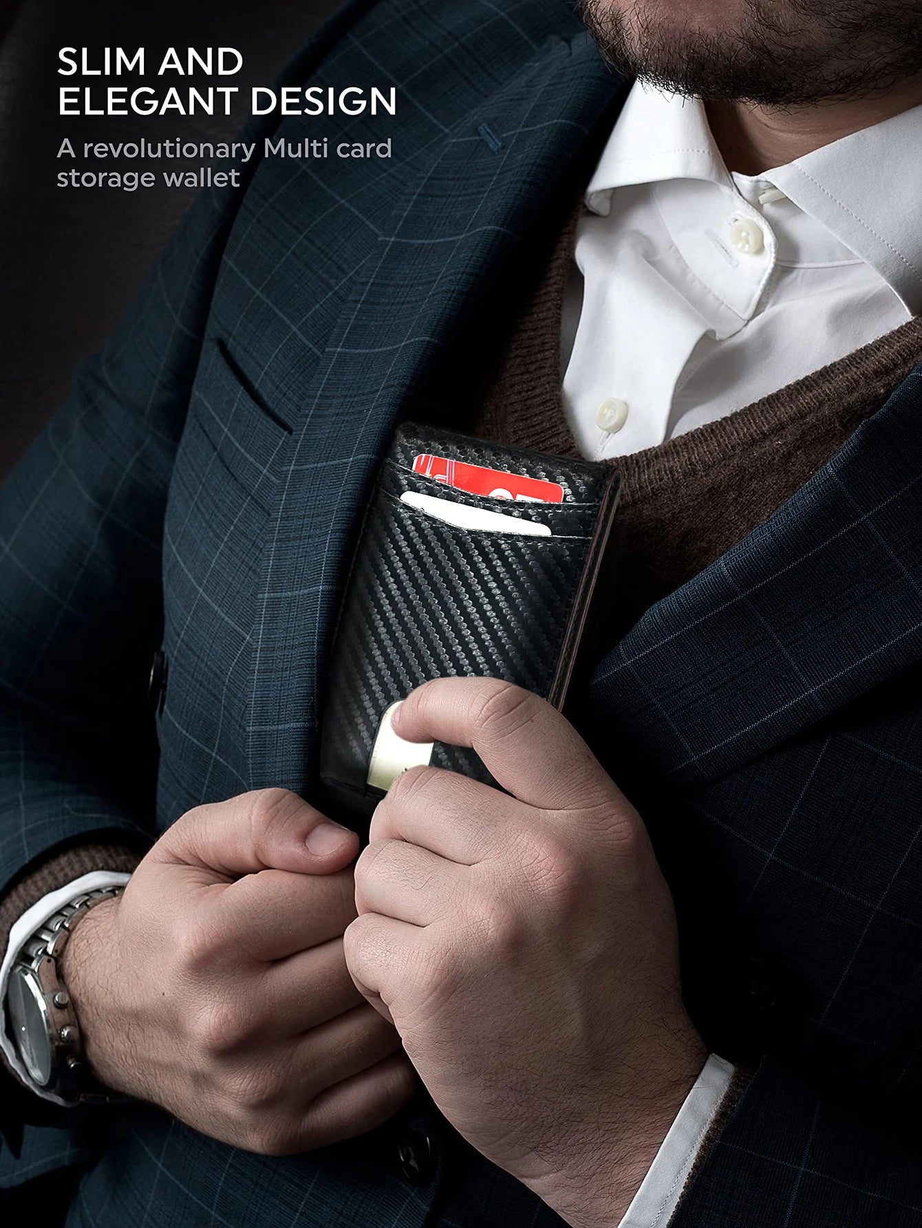 Minimalist men's RFID blocking multi-functional ultra-thin 12-card wallet, front pocket bi-fold solid color portable card holder