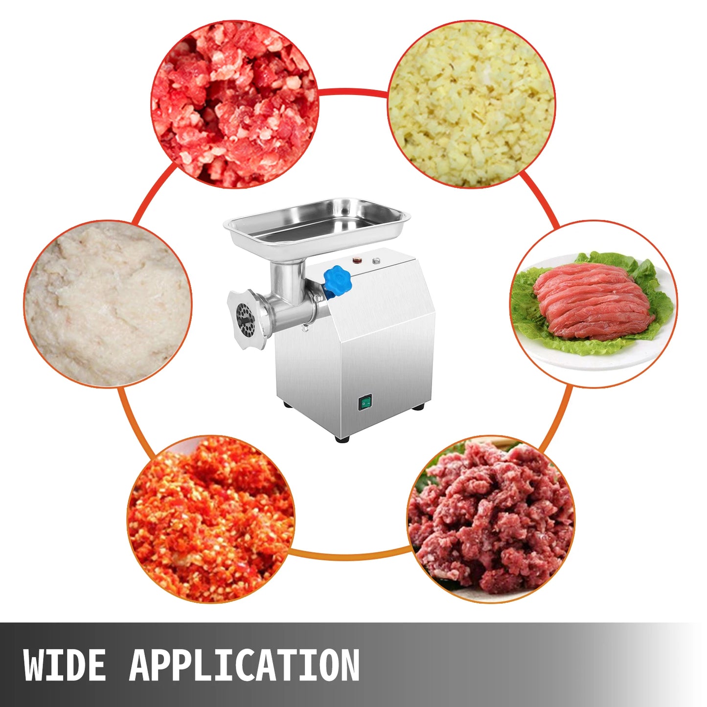 VEVOR Electric Meat Grinder 850W 122Kg/H Meat Mincer 190 r/min Sausage Maker Stainless Steel Food Mincing Machine for Home