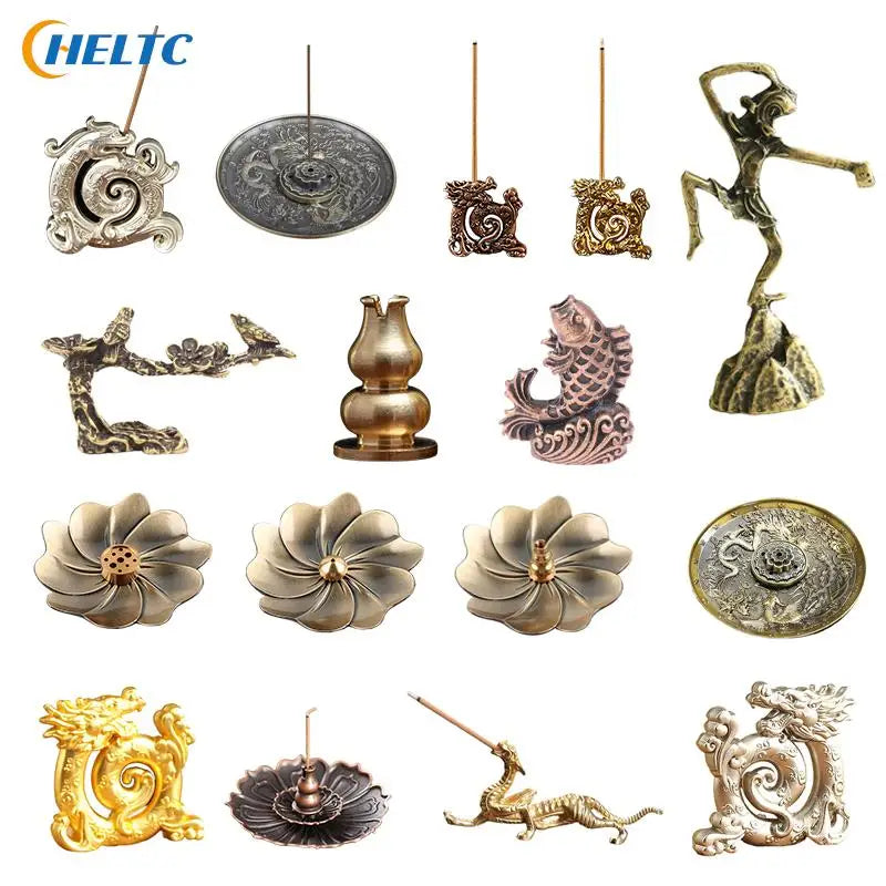 1PCVintage Dragon Phoenix Bronze Incense Tray Twelve Zodiac Antique Thread Incense Holder Incense Burner Indoor Sandalwood Stove