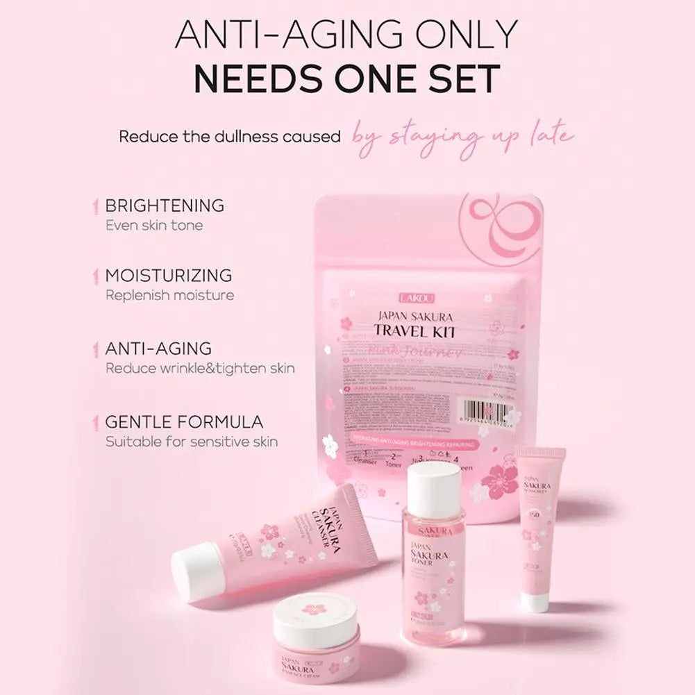 Sakura Skin Care Set Facial Cleanser, Face Cream, Serum, Toner Moisturizing, Whitening, Firming, Hydrating Kit 4pcs set