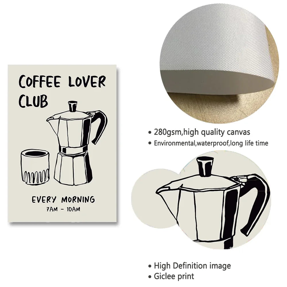 Food Art Posters Coffee Lover Pasta Club Canvas Painting Wall Prints Yes Chef Kitchen Pictures for Living Room Home Decoration