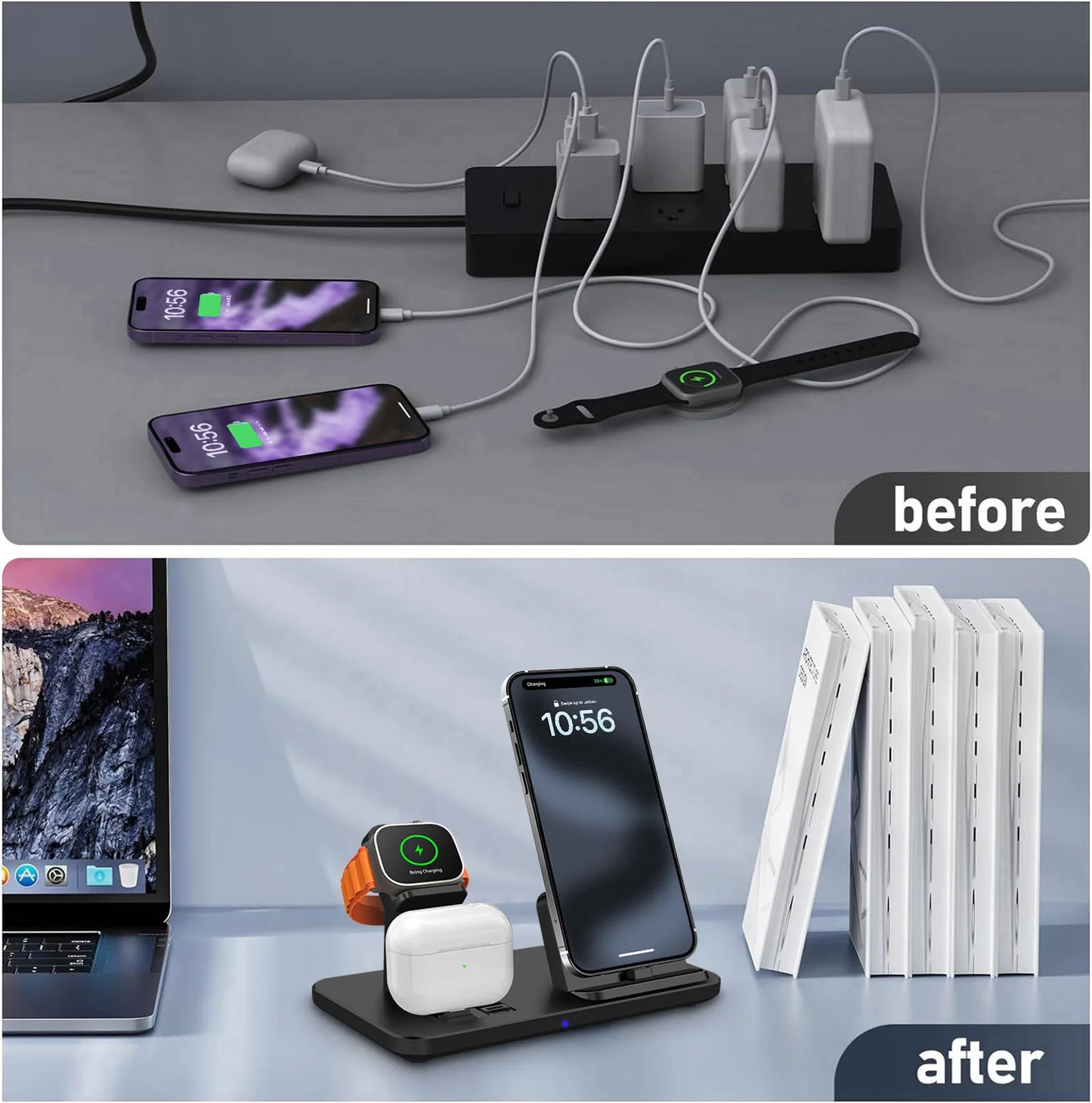 3 in 1 Wireless Charger For iPhone 15/Pro/Pro Max/Plus Charger Fast Charging Station for iWatch 9 8 7 6 5 4 3 2 Airpods 2 3 Pro