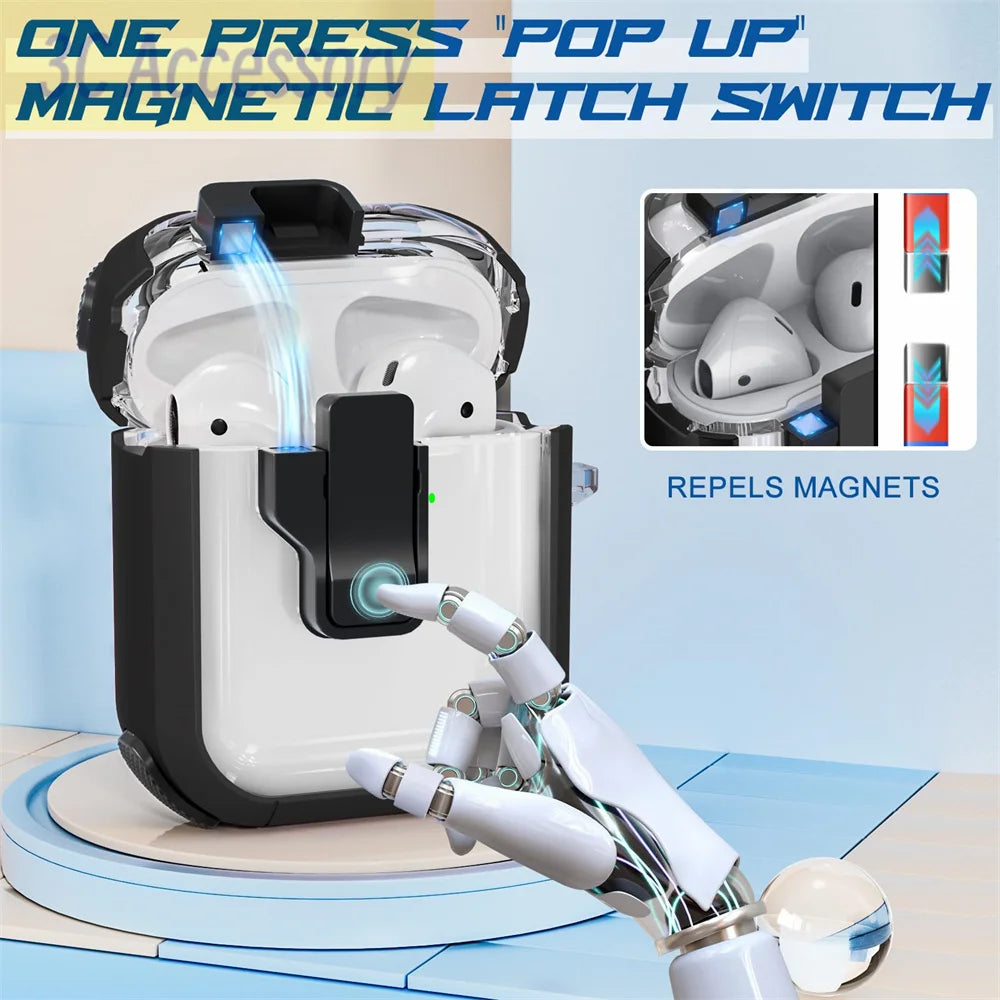 airpod 2 cases Automatic buckle switch safety lock soft TPU Transparent headphone case with keychain for apple airpods 2 1 cover