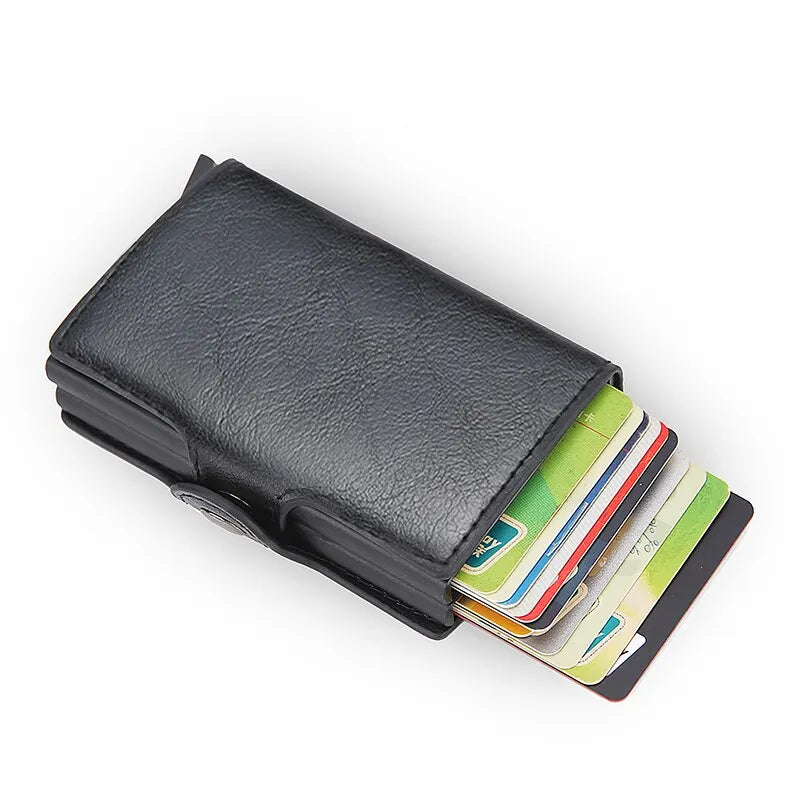 Antitheft Rfid Credit Card Holder Wallets Men Leather Aluminum Box Metal Male Purse Bag Small Cardholder Case Minimalist Wallet