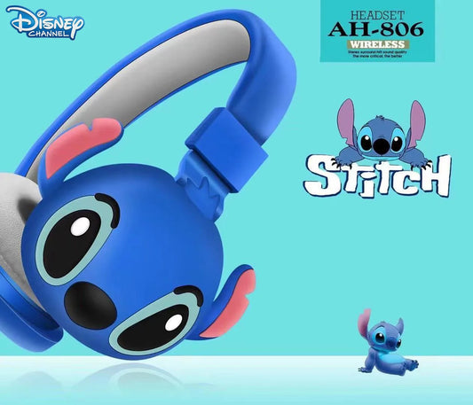 New Disney Stitch Wireless Bluetooth Headphones AH-806 HIFI Sound Stereo Foldable Headsets with Mic for Children Anime Cartoon