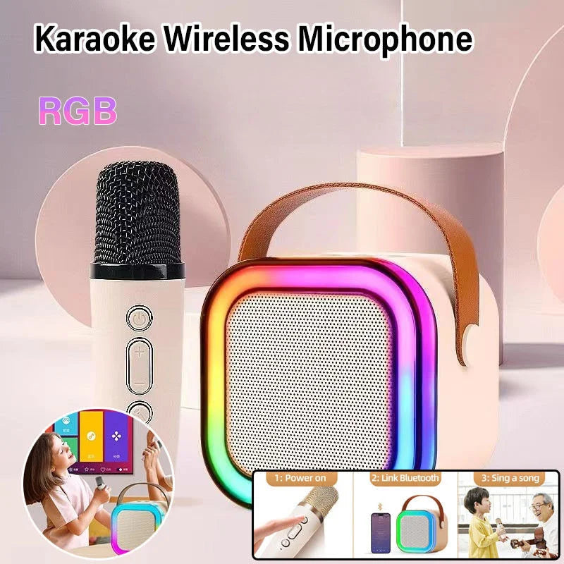 New K12 Karaoke Machine Portable Bluetooth Speaker With 2 Wireless Microphones Family Singing Loudspeaker Children's Gift