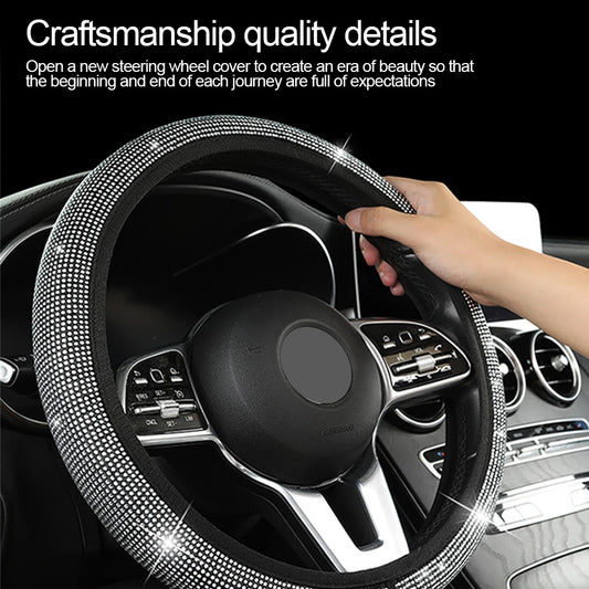 14.5-15 Inch Rhinestones Steering Wheel Cover with Crystal Diamond Sparkling Breathable Anti-Slip  Auto Inter Parts Accessories