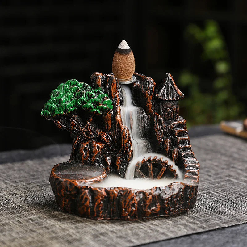 Mountains Incense Burners Resin Waterfall Backflow Incense Holder Censer Ornament Aromatherapy Decoration Office Home Decor