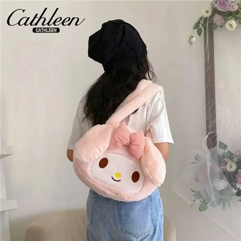Sanrio Kuromi Cinnamoroll Kawaii Cute Cartoon Shoulder Bag My Melody Black Beauty Plush Fashion Handbag Holiday Gift Wholesale