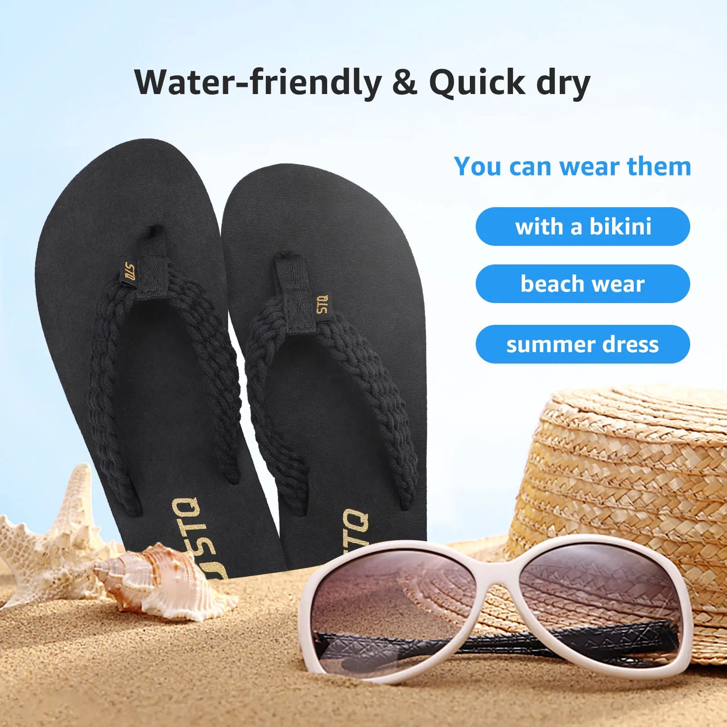 STQ Womens Quick Dry Flip Flops with Yoga Mat Arch Support Thong Sandals