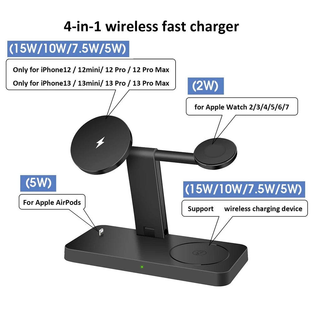 30W Magnetic 4 in 1 Wireless Charger Stand Dock For iPhone 15 14 13 12 Pro Max Apple iWatch 9 8 Airpods 3 Fast Charging Station