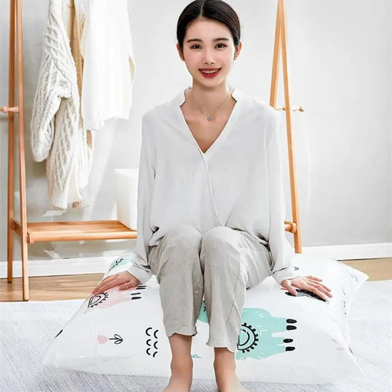 Reusable Vacuum Bag and Pump Cover for Clothes Storing Large Plastic Compression Empty Bag Travel Accessories Storage Container