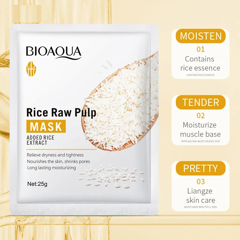 BIOAQUA Rice Raw Pulp Skin Care Sets Face Mask Facial Serum Eye Cream Firming Moisturizing Skin Brightening Beauty Face Care