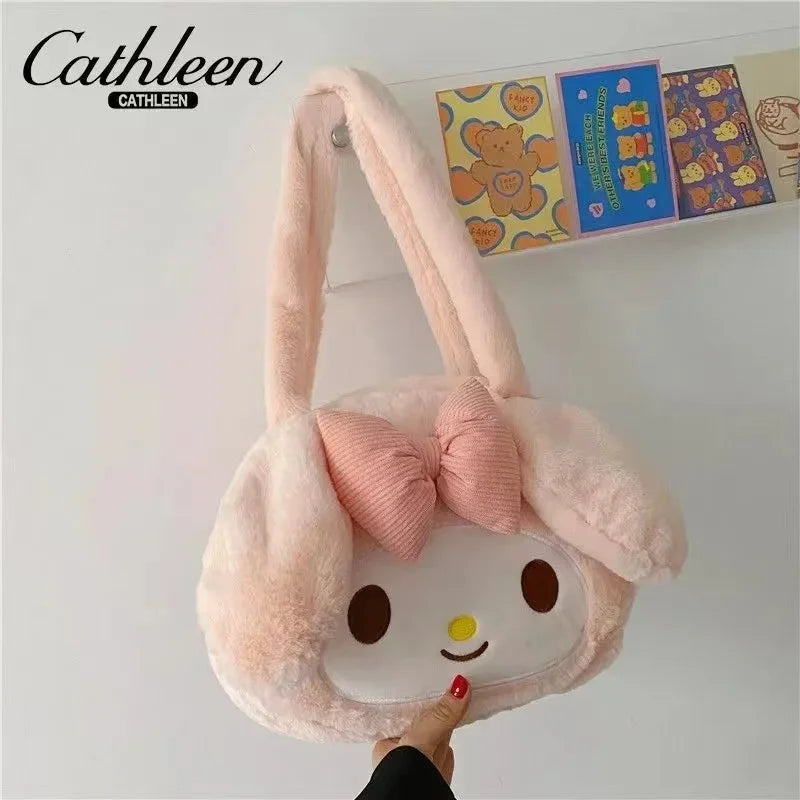 Sanrio Kuromi Cinnamoroll Kawaii Cute Cartoon Shoulder Bag My Melody Black Beauty Plush Fashion Handbag Holiday Gift Wholesale
