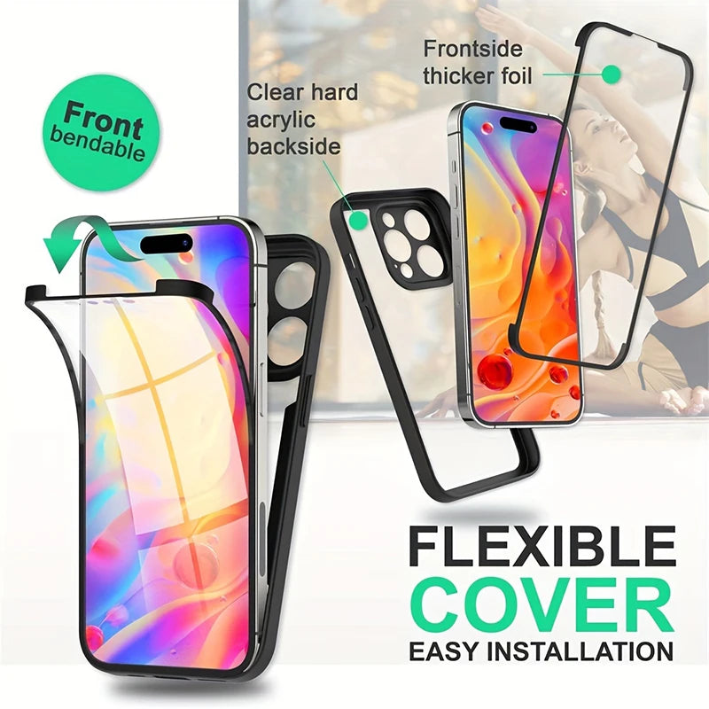360 Full Body Heavy Duty Case For iPhone 15 14 Pro Max 13 12 Pro 11 XS 7 8 Plus Double Sided Transparent Cover Soft Phone Case