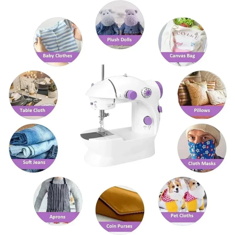 Mini Electric Sewing Machine Home Small Double Speed Household Portable Night Light Foot Pedal Straight Two Thread Beginner Kit