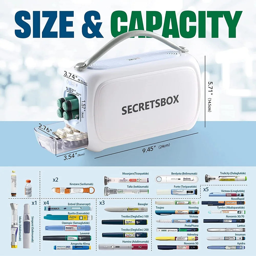 Mini Fridge For Insulin Diabetic Madicine Portable Refrigerator 36-46℉ Cooler Travel Case 20000mAh Battery USB Charger 12-36H