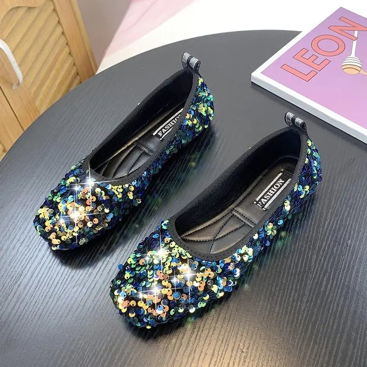 Elegant Women's Leather Shoes Comfort Autumn Casual Female Sneakers Square Toe Flats Comfortable Boat Moccasin Fall New Glitter