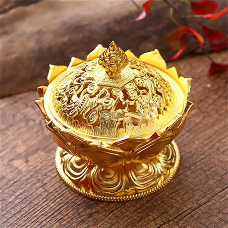 Alloy Incense Burner Chinese Buddha Lotus Flower Incense Holder Censer Buddhist Home Office Decoration No Fragrance Rack