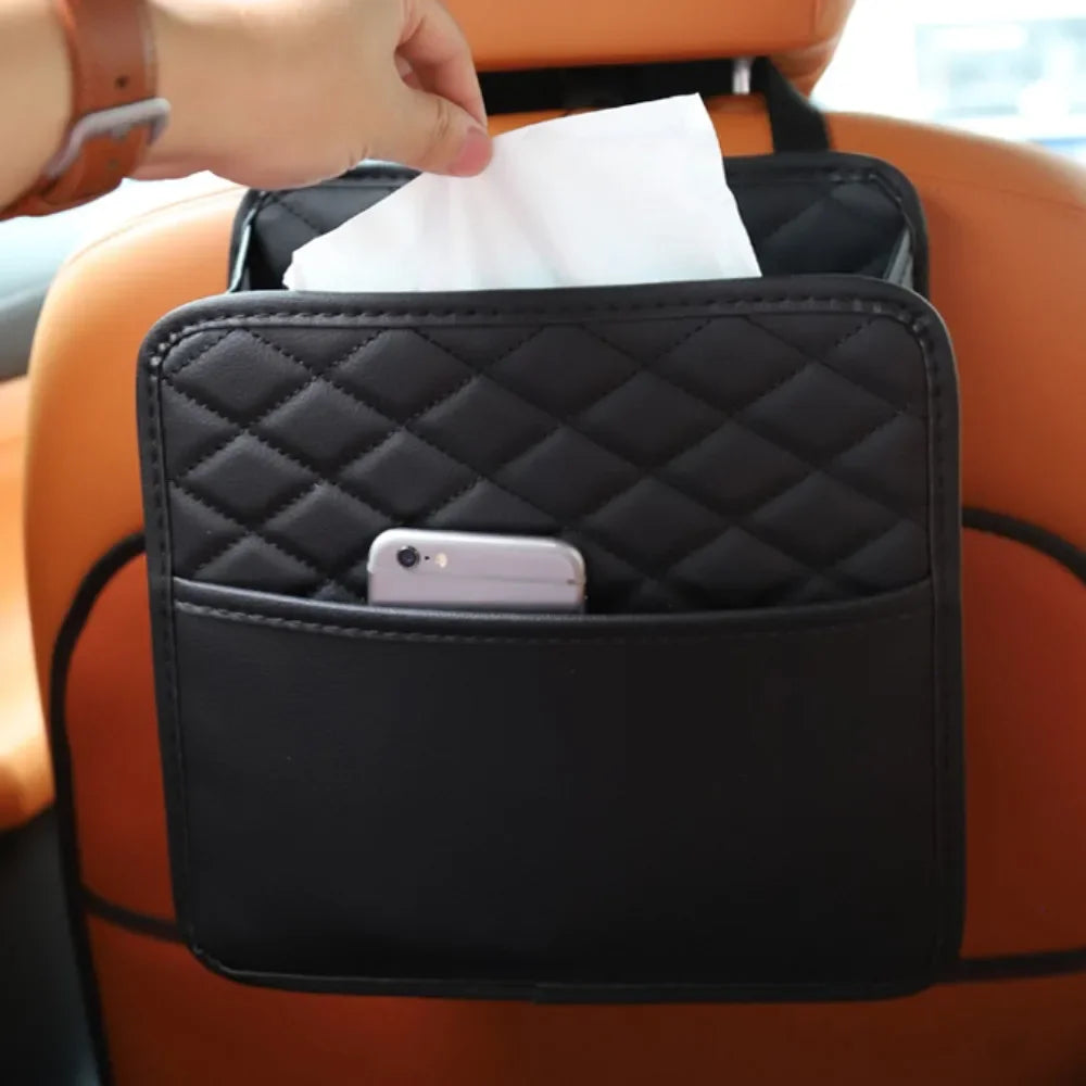 Car Storage Bag Multifunctional Seat Back Storage Bag Leather Seat Hanging Box Decoration Products Phone Organizer Car Interior