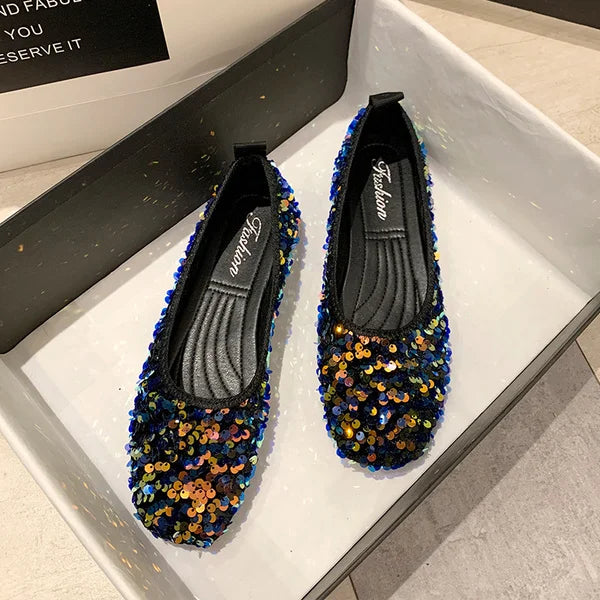 Elegant Women's Leather Shoes Comfort Autumn Casual Female Sneakers Square Toe Flats Comfortable Boat Moccasin Fall New Glitter