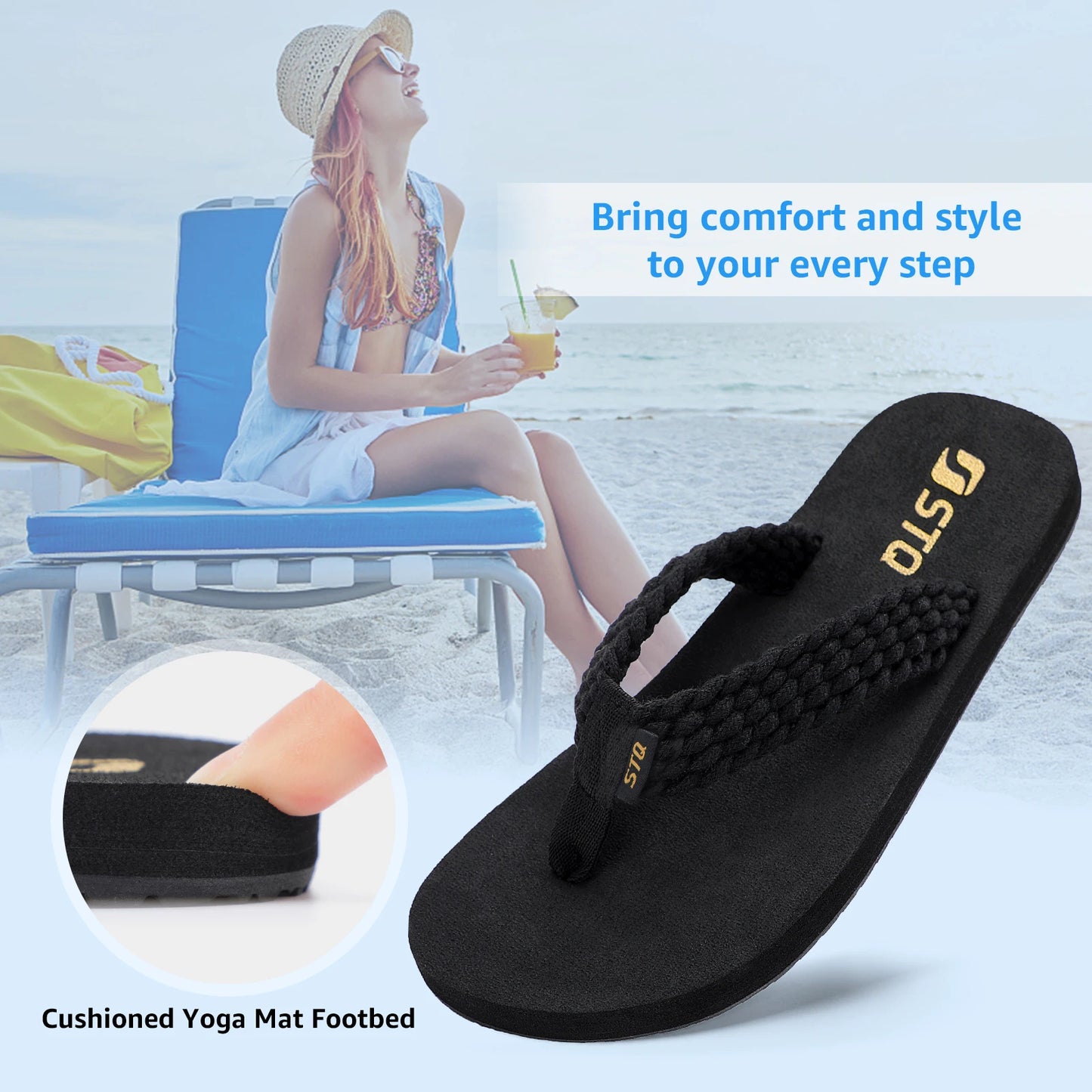 STQ Womens Quick Dry Flip Flops with Yoga Mat Arch Support Thong Sandals