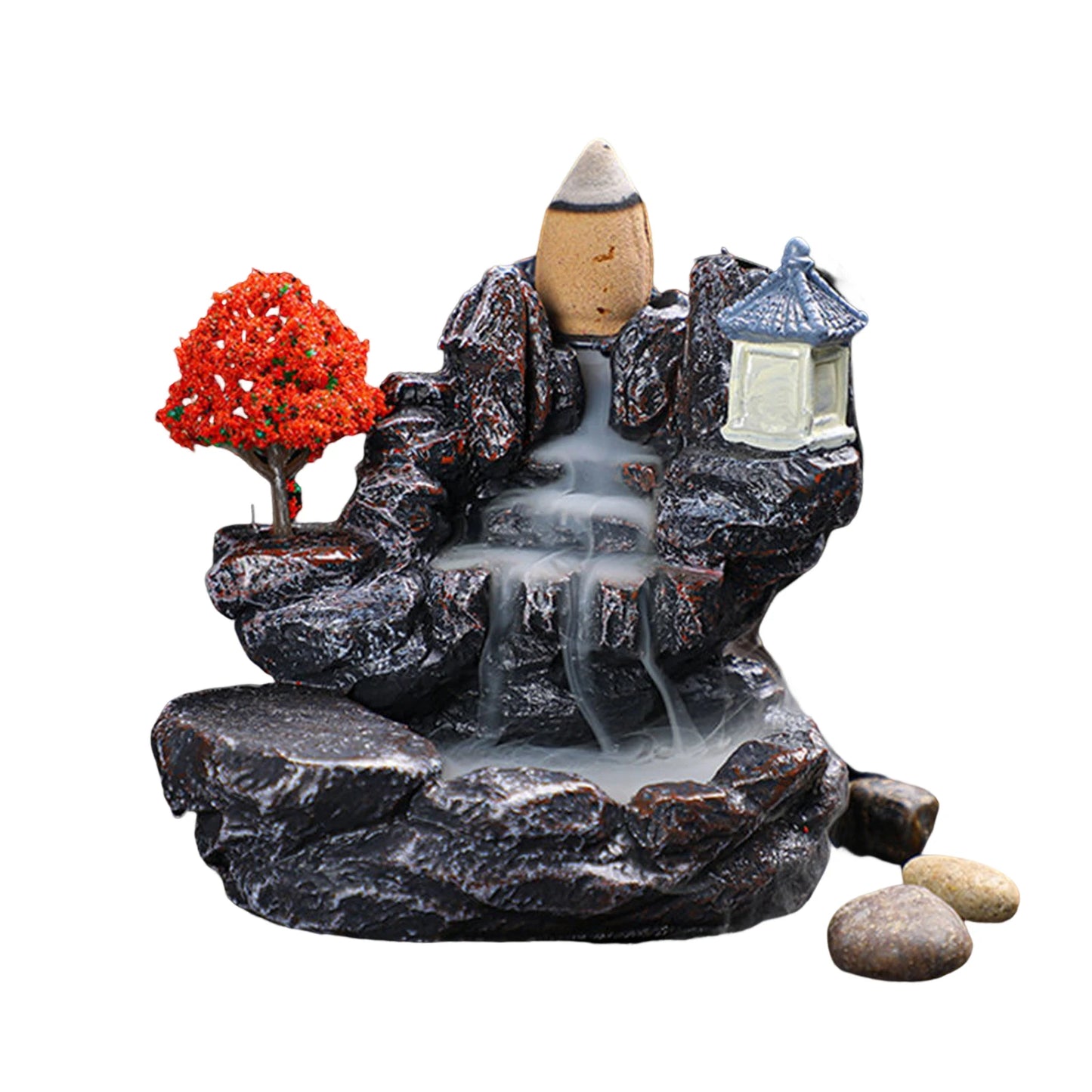 Backflow Incense Holder Mountains River Waterfall Fragrance Fireplace Aromatherapy Zen Home Decor with Backflow Incense Cones